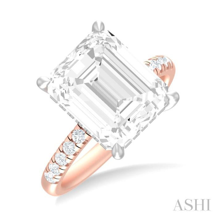 3/8 ctw Emerald Shape Round Cut Diamond Semi Mount Engagement Ring in 14K Rose and White Gold