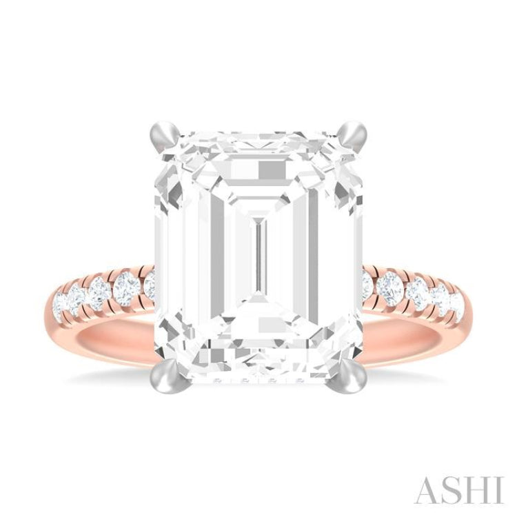 3/8 ctw Emerald Shape Round Cut Diamond Semi Mount Engagement Ring in 14K Rose and White Gold