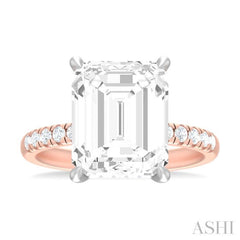 3/8 ctw Emerald Shape Round Cut Diamond Semi Mount Engagement Ring in 14K Rose and White Gold