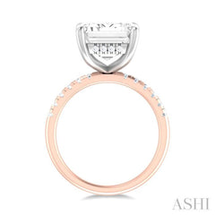 3/8 ctw Emerald Shape Round Cut Diamond Semi Mount Engagement Ring in 14K Rose and White Gold
