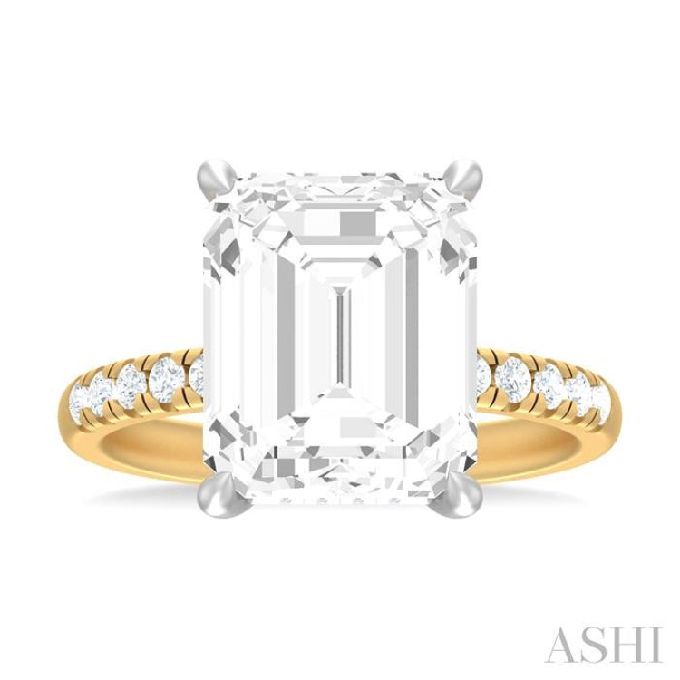 3/8 ctw Emerald Shape Round Cut Diamond Semi Mount Engagement Ring in 14K Yellow and White Gold