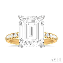 3/8 ctw Emerald Shape Round Cut Diamond Semi Mount Engagement Ring in 14K Yellow and White Gold