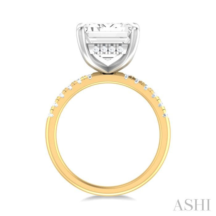 3/8 ctw Emerald Shape Round Cut Diamond Semi Mount Engagement Ring in 14K Yellow and White Gold
