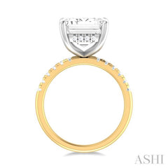 3/8 ctw Emerald Shape Round Cut Diamond Semi Mount Engagement Ring in 14K Yellow and White Gold