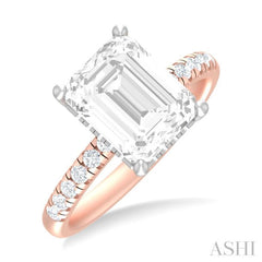 1/3 ctw Emerald Shape Round Cut Diamond Semi Mount Engagement Ring in 14K Rose and White Gold
