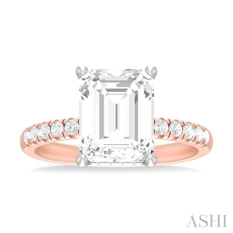 1/3 ctw Emerald Shape Round Cut Diamond Semi Mount Engagement Ring in 14K Rose and White Gold