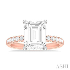 1/3 ctw Emerald Shape Round Cut Diamond Semi Mount Engagement Ring in 14K Rose and White Gold