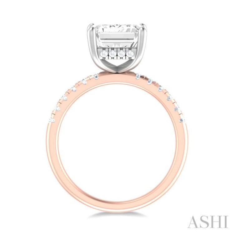 1/3 ctw Emerald Shape Round Cut Diamond Semi Mount Engagement Ring in 14K Rose and White Gold