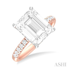 1/3 ctw Emerald Shape Round Cut Diamond Semi Mount Engagement Ring in 14K Rose and White Gold