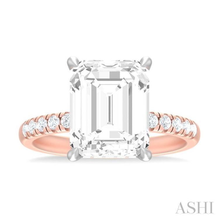 1/3 ctw Emerald Shape Round Cut Diamond Semi Mount Engagement Ring in 14K Rose and White Gold