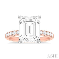 1/3 ctw Emerald Shape Round Cut Diamond Semi Mount Engagement Ring in 14K Rose and White Gold