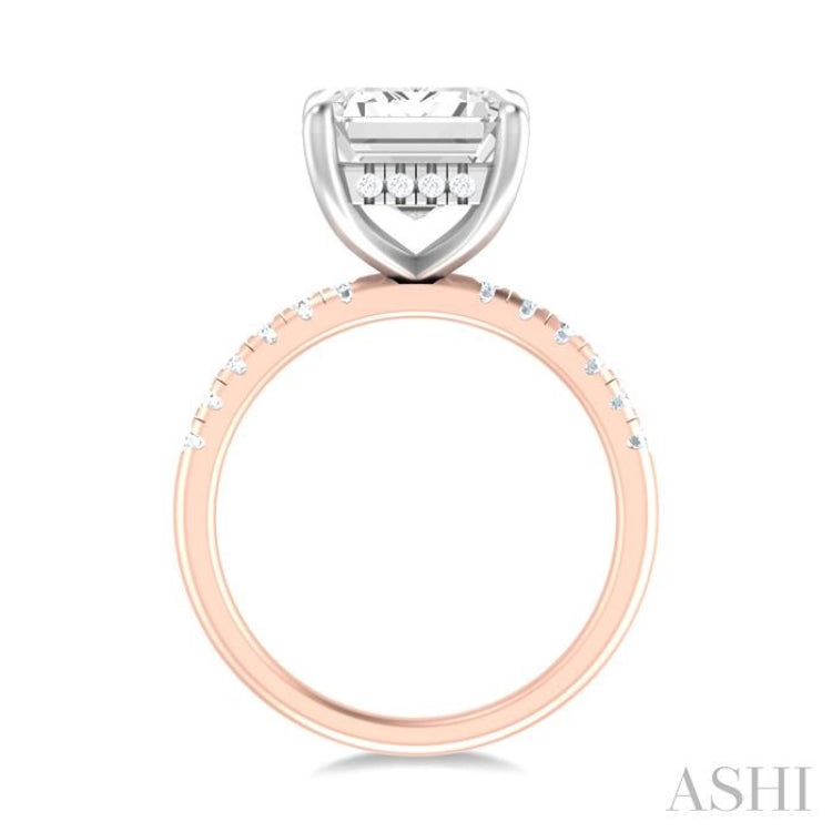 1/3 ctw Emerald Shape Round Cut Diamond Semi Mount Engagement Ring in 14K Rose and White Gold