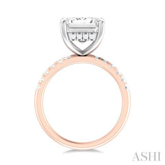 1/3 ctw Emerald Shape Round Cut Diamond Semi Mount Engagement Ring in 14K Rose and White Gold