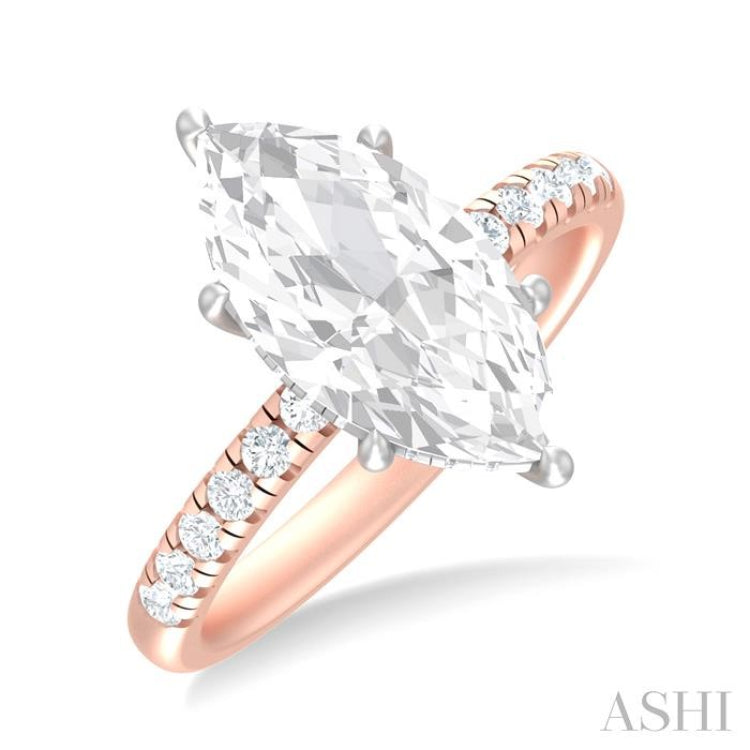 1/3 ctw Marquise Shape Round Cut Diamond Semi Mount Engagement Ring in 14K Rose and White Gold