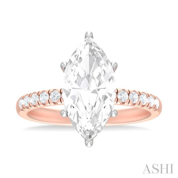 1/3 ctw Marquise Shape Round Cut Diamond Semi Mount Engagement Ring in 14K Rose and White Gold