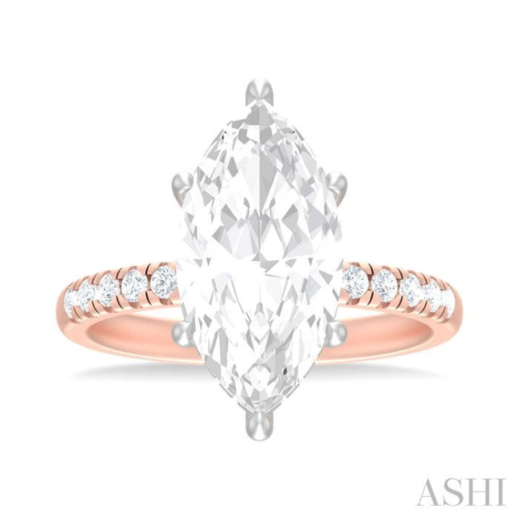1/3 ctw Marquise Shape Round Cut Diamond Semi Mount Engagement Ring in 14K Rose and White Gold