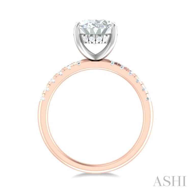 1/3 ctw Oval Shape Round Cut Diamond Semi Mount Engagement Ring in 14K Rose and White Gold
