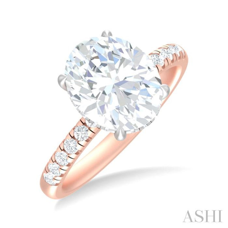 1/3 ctw Oval Shape Round Cut Diamond Semi Mount Engagement Ring in 14K Rose and White Gold