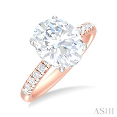 1/3 ctw Oval Shape Round Cut Diamond Semi Mount Engagement Ring in 14K Rose and White Gold