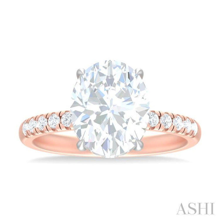 1/3 ctw Oval Shape Round Cut Diamond Semi Mount Engagement Ring in 14K Rose and White Gold