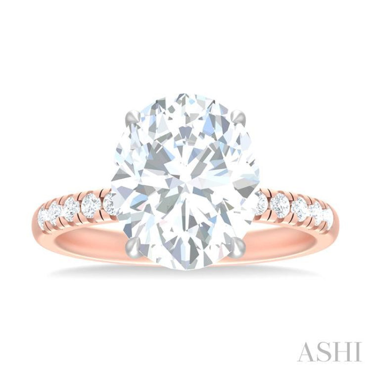 1/3 ctw Oval Shape Round Cut Diamond Semi Mount Engagement Ring in 14K Rose and White Gold
