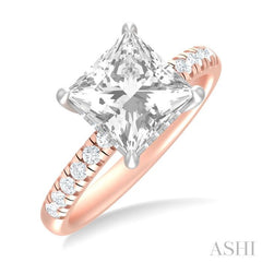 1/3 ctw Princess Shape Round Cut Diamond Semi Mount Engagement Ring in 14K Rose and White Gold