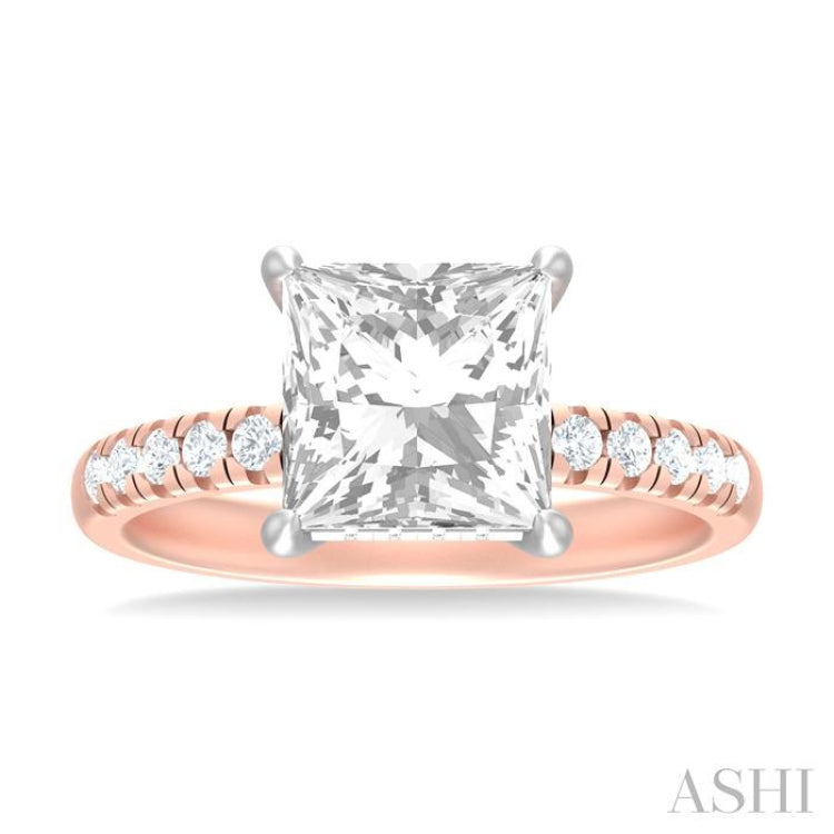 1/3 ctw Princess Shape Round Cut Diamond Semi Mount Engagement Ring in 14K Rose and White Gold