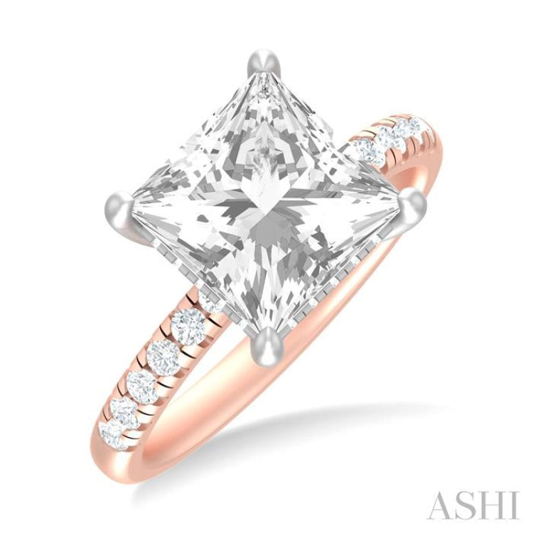 1/3 ctw Princess Shape Round Cut Diamond Semi Mount Engagement Ring in 14K Rose and White Gold