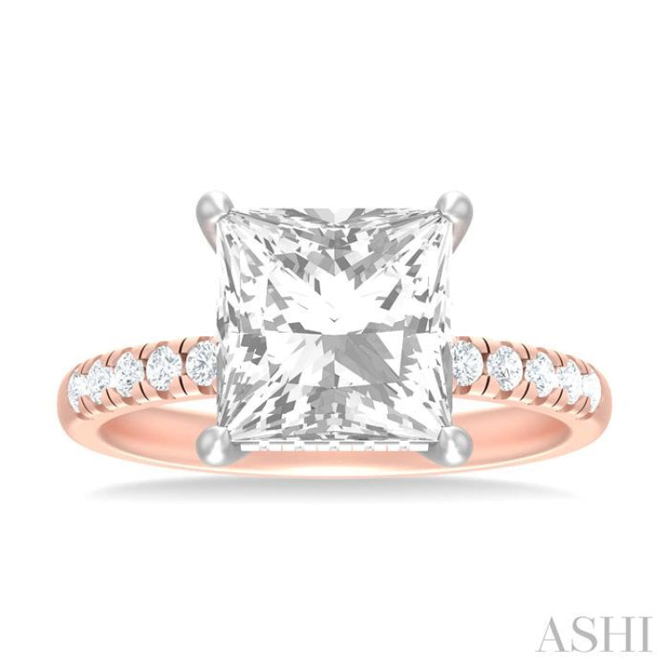 1/3 ctw Princess Shape Round Cut Diamond Semi Mount Engagement Ring in 14K Rose and White Gold