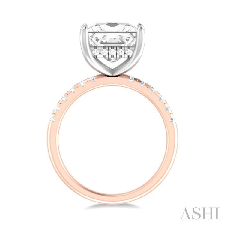 1/3 ctw Princess Shape Round Cut Diamond Semi Mount Engagement Ring in 14K Rose and White Gold