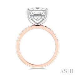 1/3 ctw Princess Shape Round Cut Diamond Semi Mount Engagement Ring in 14K Rose and White Gold