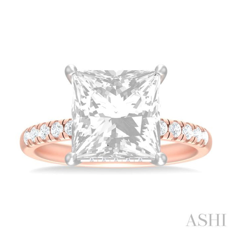1/3 ctw Princess Shape Round Cut Diamond Semi Mount Engagement Ring in 14K Rose and White Gold