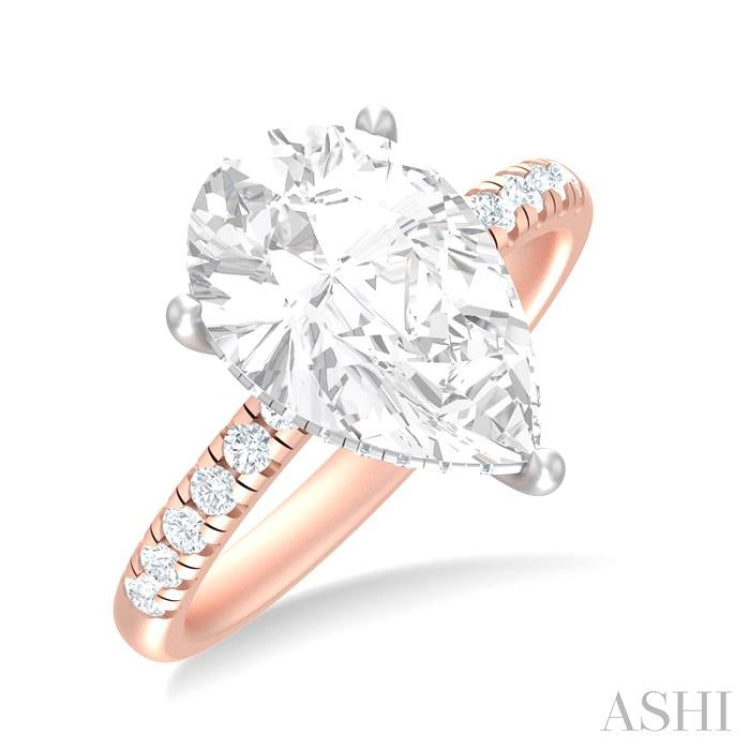 1/3 ctw Pear Shape Round Cut Diamond Semi Mount Engagement Ring in 14K Rose and White Gold