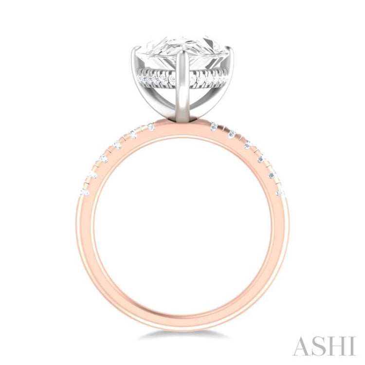 1/3 ctw Pear Shape Round Cut Diamond Semi Mount Engagement Ring in 14K Rose and White Gold