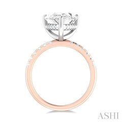 1/3 ctw Pear Shape Round Cut Diamond Semi Mount Engagement Ring in 14K Rose and White Gold