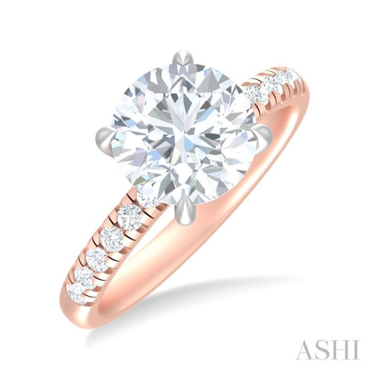 1/3 ctw Circular Shape Round Cut Diamond Semi Mount Engagement Ring in 14K Rose and White Gold