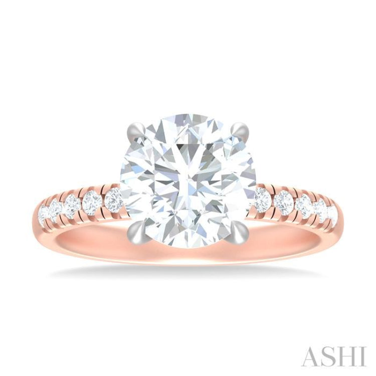 1/3 ctw Circular Shape Round Cut Diamond Semi Mount Engagement Ring in 14K Rose and White Gold