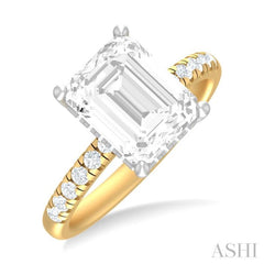 1/3 ctw Emerald Shape Round Cut Diamond Semi Mount Engagement Ring in 14K Yellow and White Gold