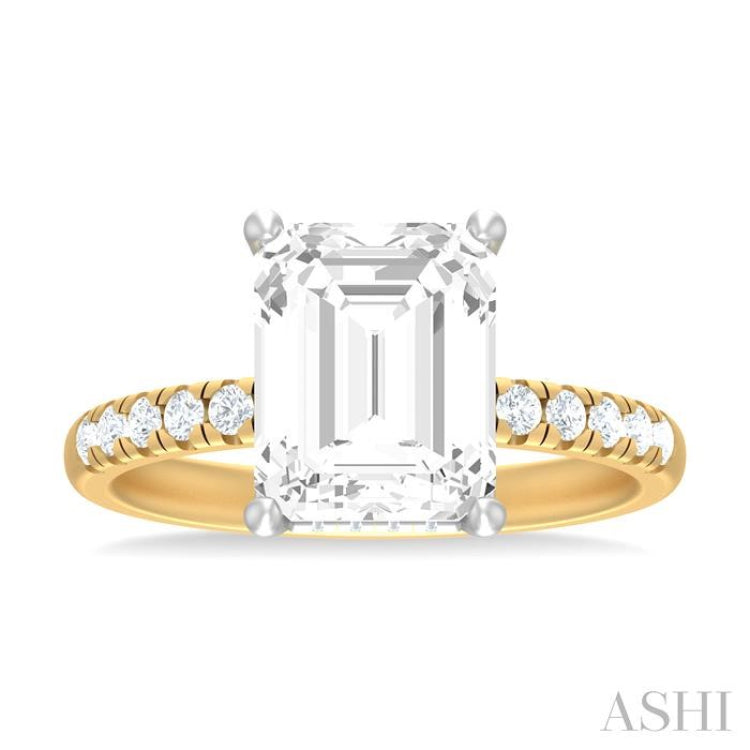 1/3 ctw Emerald Shape Round Cut Diamond Semi Mount Engagement Ring in 14K Yellow and White Gold