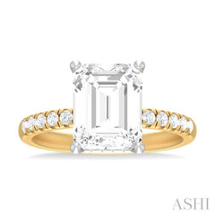 1/3 ctw Emerald Shape Round Cut Diamond Semi Mount Engagement Ring in 14K Yellow and White Gold