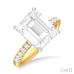 1/3 ctw Emerald Shape Round Cut Diamond Semi Mount Engagement Ring in 14K Yellow and White Gold