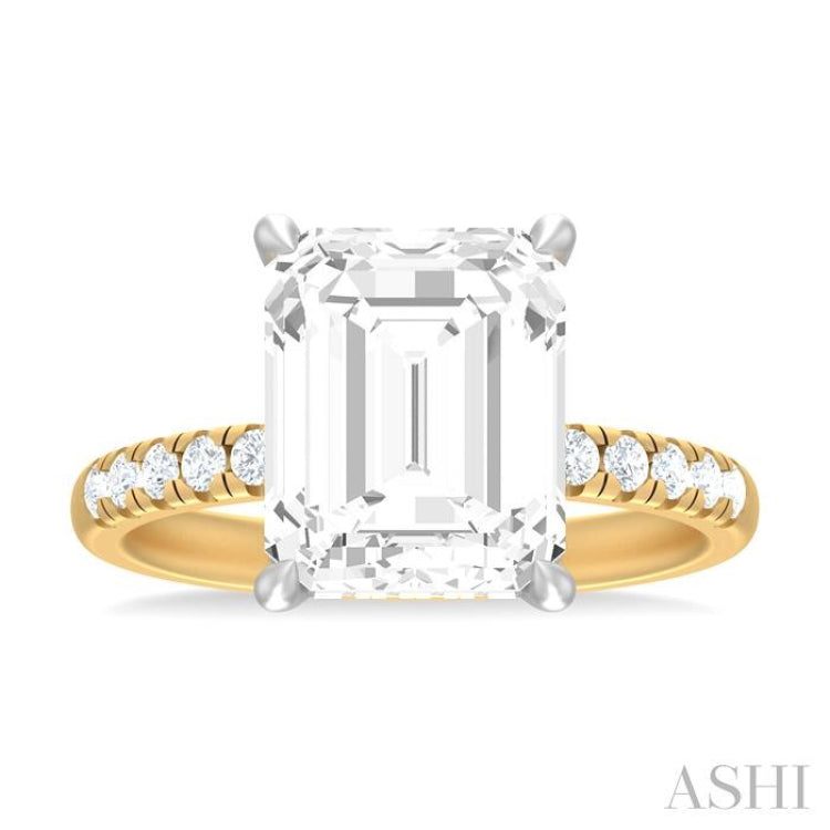 1/3 ctw Emerald Shape Round Cut Diamond Semi Mount Engagement Ring in 14K Yellow and White Gold