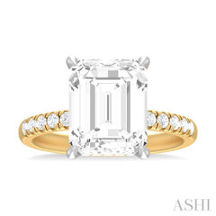 1/3 ctw Emerald Shape Round Cut Diamond Semi Mount Engagement Ring in 14K Yellow and White Gold