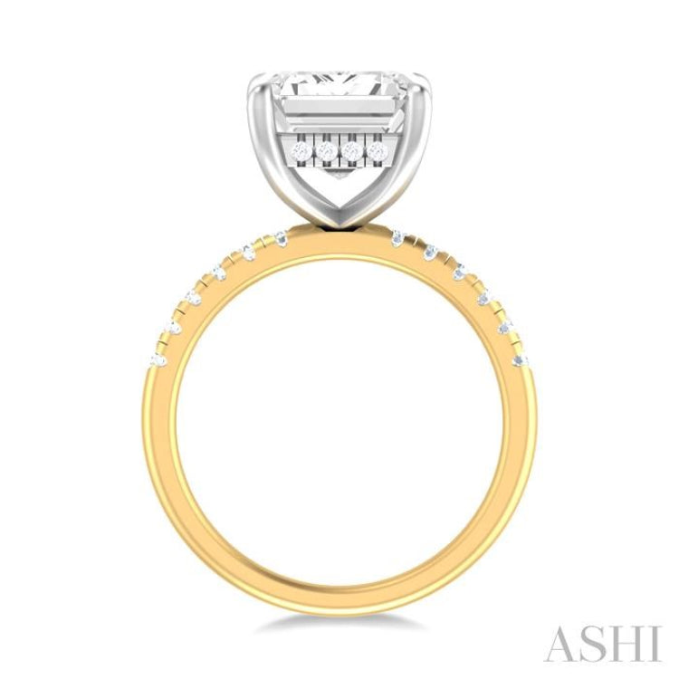 1/3 ctw Emerald Shape Round Cut Diamond Semi Mount Engagement Ring in 14K Yellow and White Gold