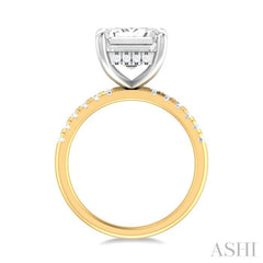 1/3 ctw Emerald Shape Round Cut Diamond Semi Mount Engagement Ring in 14K Yellow and White Gold