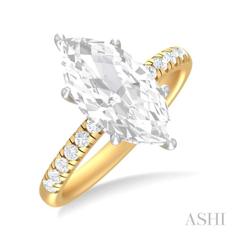 1/3 ctw Marquise Shape Round Cut Diamond Semi Mount Engagement Ring in 14K Yellow and White Gold