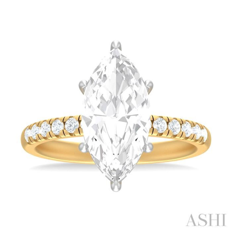 1/3 ctw Marquise Shape Round Cut Diamond Semi Mount Engagement Ring in 14K Yellow and White Gold