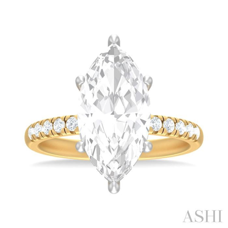 1/3 ctw Marquise Shape Round Cut Diamond Semi Mount Engagement Ring in 14K Yellow and White Gold