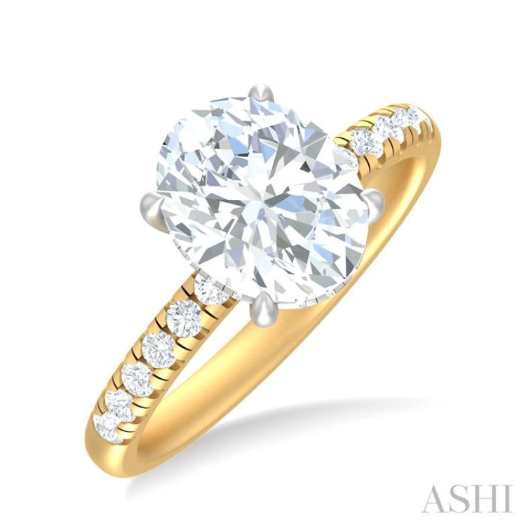 1/3 ctw Oval Shape Round Cut Diamond Semi Mount Engagement Ring in 14K Yellow and White Gold