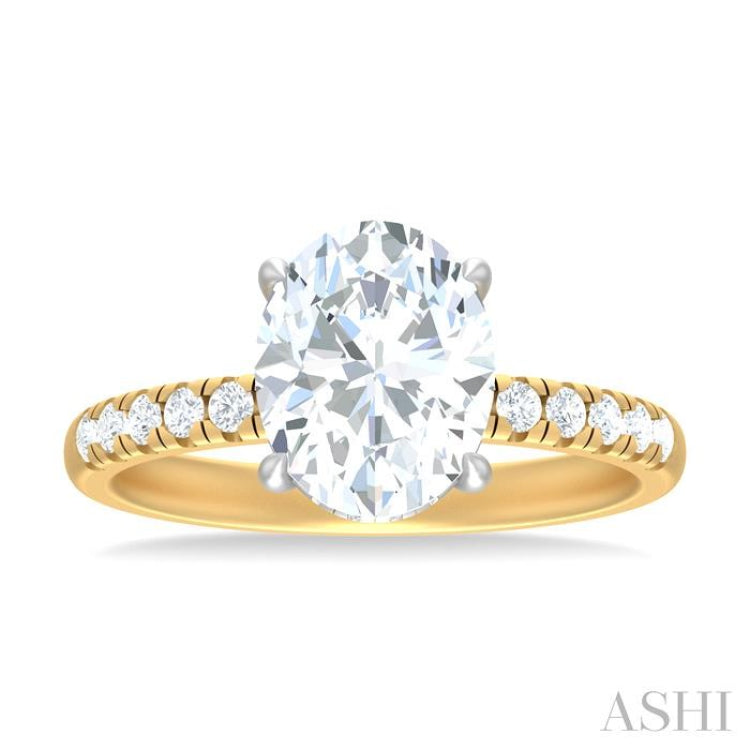 1/3 ctw Oval Shape Round Cut Diamond Semi Mount Engagement Ring in 14K Yellow and White Gold